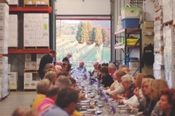 Johnson Estate Winery dinner in warehouse